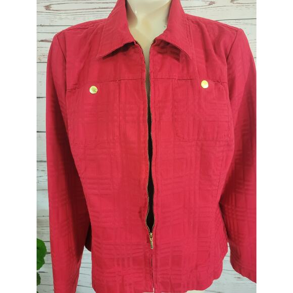 Christopher & Banks Red Stretch Textured Full Zip Jacket Women's Size Large - Picture 7 of 12